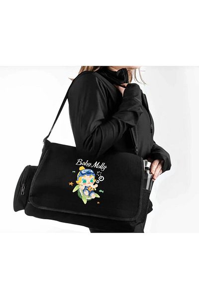 DEEFWEAR Black Cute Tortoise Baby Molly Printed Back to School Messenger Bag