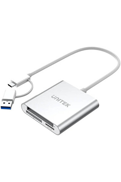 Unitek قارئ بطاقات USB 3.0 بثلاثة منافذ مع محول USB-C، ونقل بيانات فائق السرع...