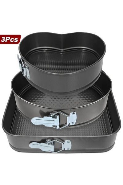 UYT LİFE 3 Parça Metal Kelepçeli Pasta Kek Kalıbı Seti Kalp