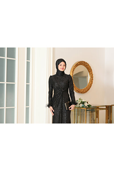 miss newal Hüma Tesettür Abiye Siyah