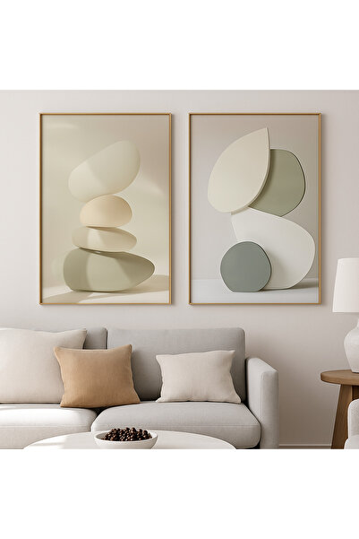 seninürünün Silence of Stones 01 - Pictură modernă din 2 piese cu cadru metal...
