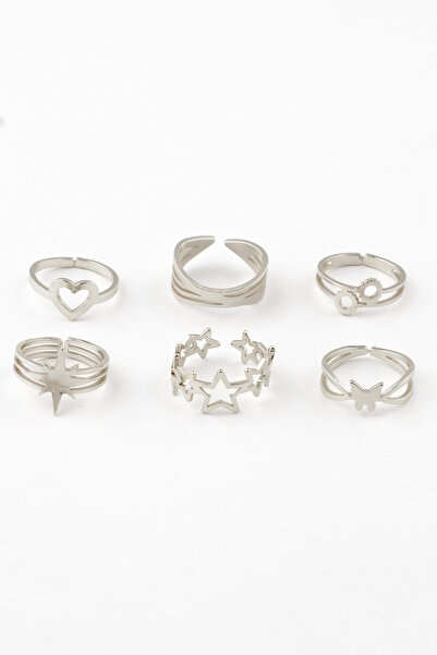 Sortie Aksesuar مجموعة من 6 خواتم من الفولاذ المقاوم للصدأ قابلة لتعديل الطول...