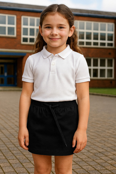 FATELLA Girl's Black School Ribbed Camisole Waist Canvas Shorts Skirt