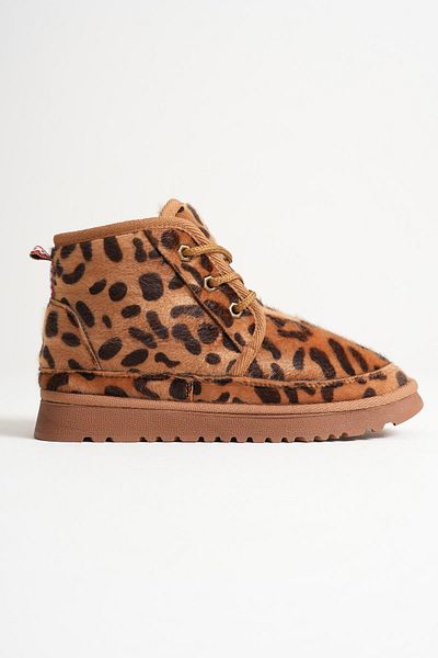 EMOYRA Cizme de iarnă pentru femei Daria cu model leopard cu blană în interior