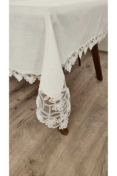 ZESA HOME Luxury Gardenia Linen 12 Seater 26 Piece Heavy Lace Tablecloths -160X220...160X500