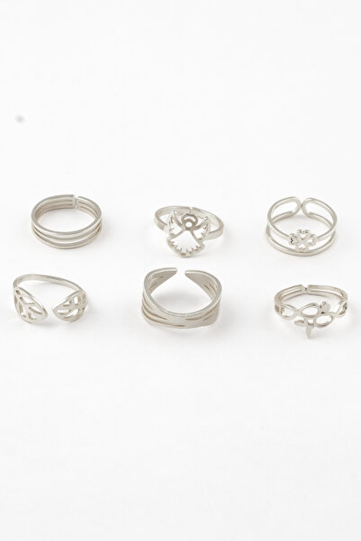 Sortie Aksesuar مجموعة من 6 خواتم من الفولاذ المقاوم للصدأ قابلة لتعديل الطول...