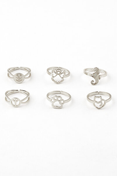 Sortie Aksesuar مجموعة من 6 خواتم من الفولاذ المقاوم للصدأ بطول قابل للتعديل ...