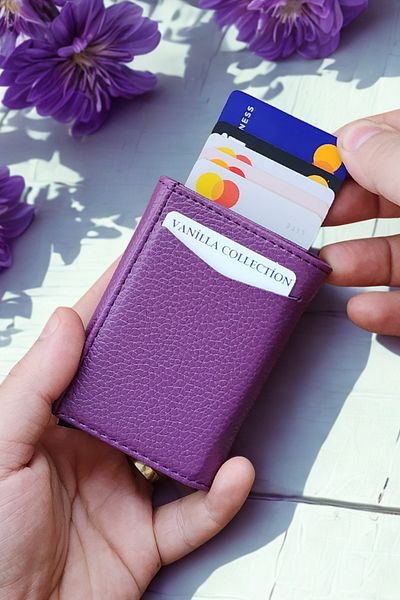 VANİLLA Automatic Mechanism Leather Wallet Card Holder Portfolio Purple Color