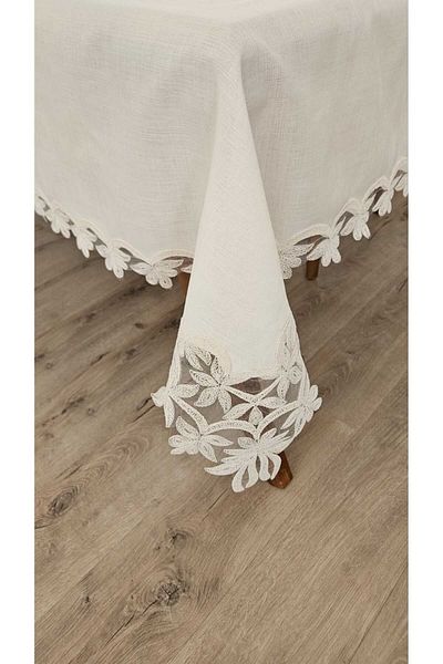 ZESA HOME Luxury Gardenia Linen 12 Seater 26 Piece Heavy Lace Tablecloths -160X220...160X500