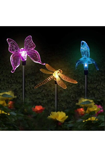 OEM Set 3 Lampi Solare LED tip pasare-fluture-libelula, Inaltime 43 cm, Multicolor