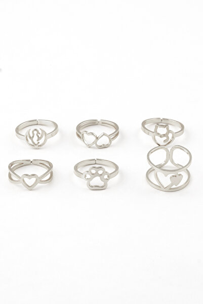 Sortie Aksesuar مجموعة من 6 خواتم من الفولاذ المقاوم للصدأ بطول قابل للتعديل ...