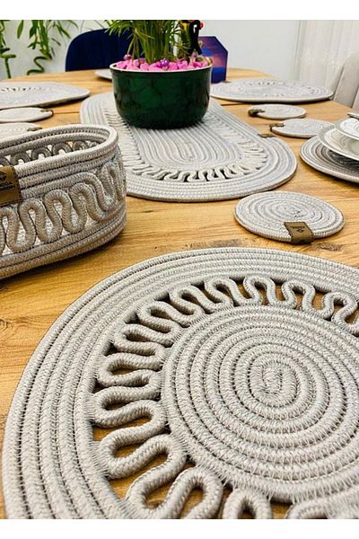 sfb 14 Piece Jute Serving Set Supla Coaster Bread Basket Handmade Natural Table Decor Set