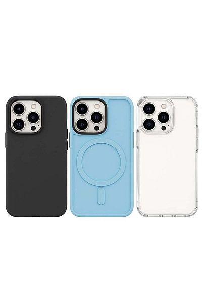 Case Club 3-Pack iPhone 15 Pro Max Case | Shockproof Slim Fit Covers | Luxury Soft Silicone, Transparent & Mag