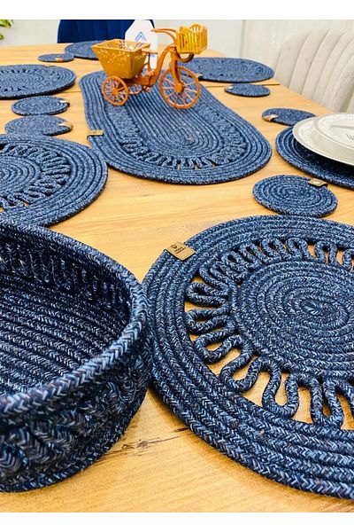 sfb 14 Piece Jute Serving Set Supla Coaster Bread Basket Handmade Natural Table Decor Set