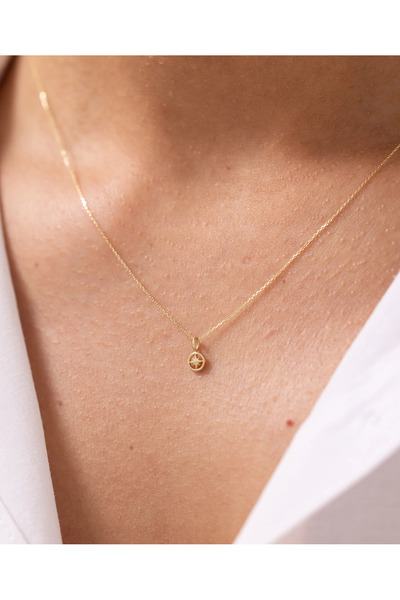 Zeyd Jewelry Minimal Yıldız Pusula 14 Ayar Altın Kolye
