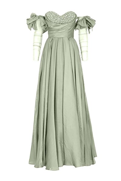 cercis Taş İşlemeli Straplez Saten Abiye Elbise