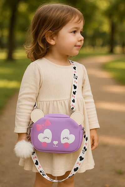 ZİVORA Girl's Faux Leather Crossbody Bag with Panda Figure and Pompom Detail