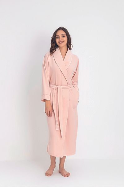 Nuşa Chest Embroidered Niki Velvet Bamboo Cotton Dressing Gown