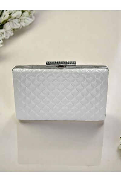 Wedding Fashion Geantă de rochie de seară pentru femei, cu model matlasat, din piele lacuită de lux albă, nuntă, logodnă, absolvire