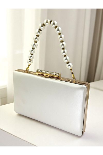 Wedding Fashion Bridal Bag Ecru Color Matte Skin Leather Pearl Handle Women's Evening Dress Bag Wedding Engagement Graduation