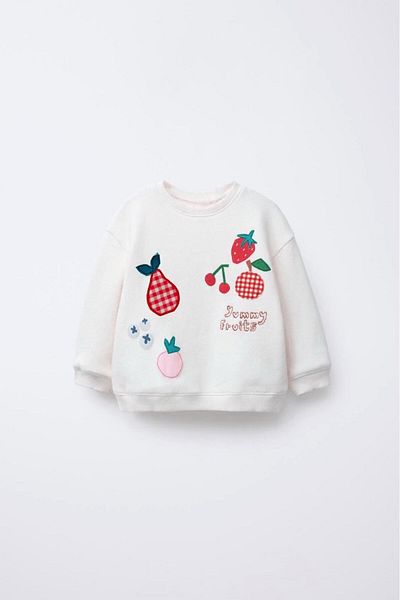 Magu Girls Cotton Ecru Yummy Fruits Sweatshirt and Pink Bow Pants Set - Bottom Top Set