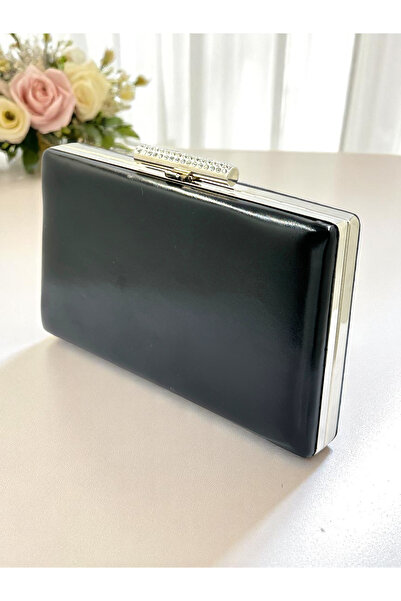 Wedding Fashion حقيبة فستان سهرة نسائية من الجلد باللون الأسود غير اللامع لحف...