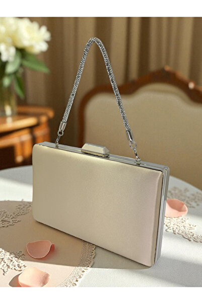 Wedding Fashion Modern Nude Satin Evening Dress Bag Chain Strap Pack Stylish ...
