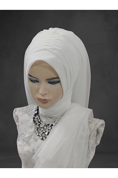 Nuray hazır duvak Bridal Head Broken White One by One Model Ready-Made Turban...