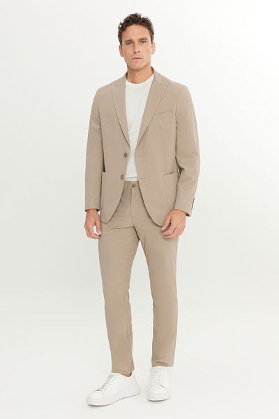 ALTINYILDIZ CLASSICS Slim Fit Tight-Fitting Mono Collar Tie Waist Cover Pocket Stretchy Beige Suit
