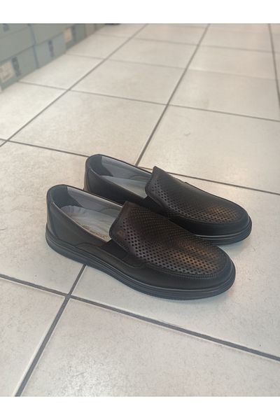 oktay kundura Orthopedic Soft Perforated Leather Black Male Comfort Shoes B2036