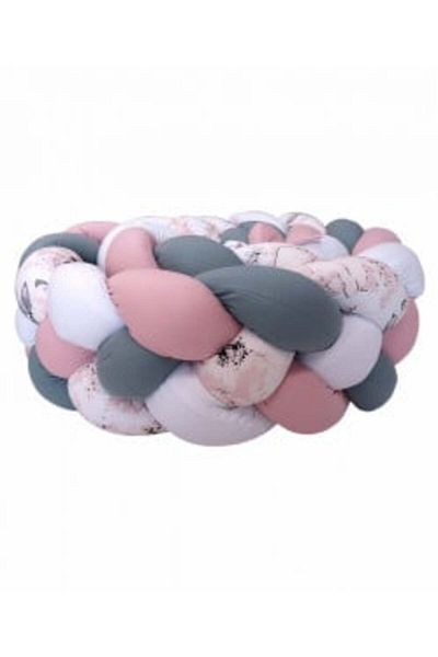 Koell Protectie impletita pentru patut copii, bumbac, 4 fire, Koell, Roz - Eucalipt - Mar - Alb, 300 cm