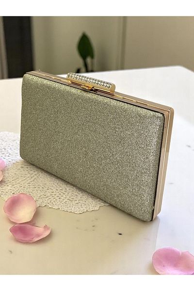 Wedding Fashion Gold Gold Dore Glitter Non-Spill Imported Sand Gold Metal Stone Case Women's Evening Dress Bag Wedding Engagement