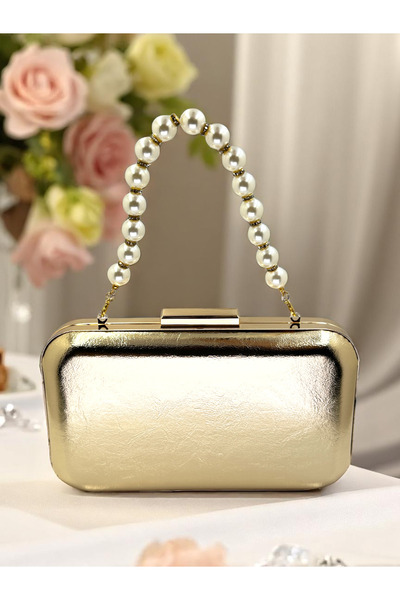 Wedding Fashion Gold Gold Dore Color Wrinkled Patent Leather Pearl Handle Evening Dress Bag Evening Bag Wedding Engagement Portfolio