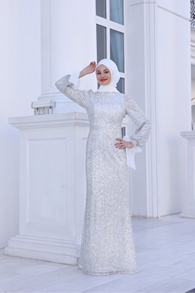 miss newal Şimal Tesettür Abiye Beyaz