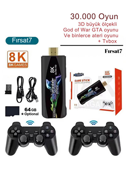 Fırsat7 Retro Arcade Video Oyun Konsolu, X3s 8K, 3D, USB Bellek, 64 GB, PSP ve TV KUTUSU için 30.000 + Oyun