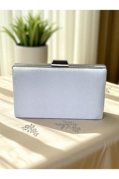 Wedding Fashion Silver Gray Color Waterway Pattern Satin Women's Evening Dress Bag Wedding Engagement Graduation