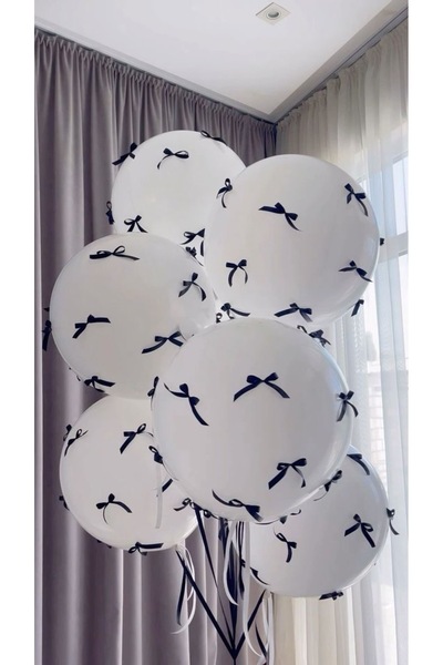 Çemrek Süs Parti مجموعة بالونات بيضاء بفيونكة سوداء مكونة من 10 قطع