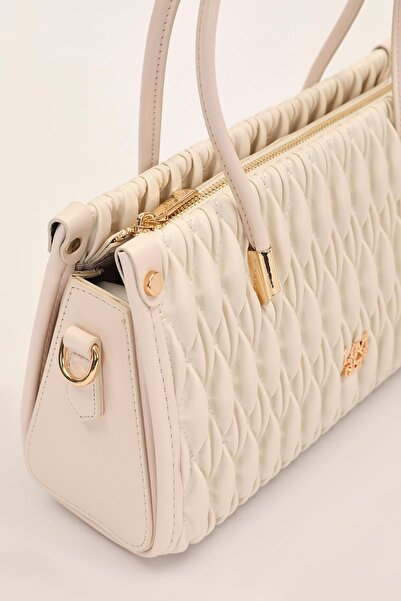 Levidor 930515 Embossed Diamond Pattern Women's Handbag Cream