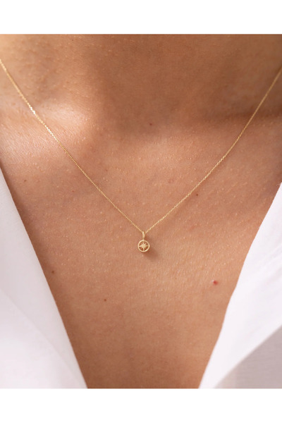 Zeyd Jewelry Minimal Yıldız Pusula 14 Ayar Altın Kolye