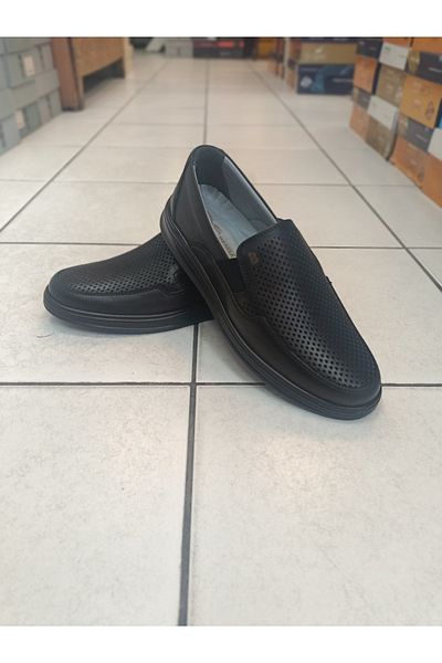 oktay kundura Orthopedic Soft Perforated Leather Black Male Comfort Shoes B2036