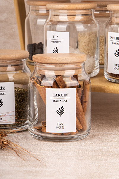 DNS HOME Set of 12 Glass Spice Jars with Bamboo Stand, Wooden Vacuum Lid, 300 ml Jar Set, Label Gift