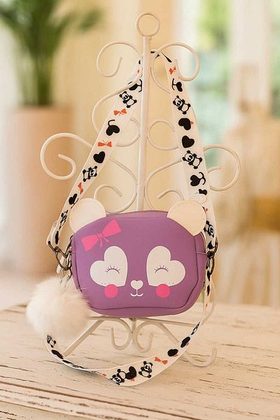 ZİVORA Girl's Faux Leather Crossbody Bag with Panda Figure and Pompom Detail