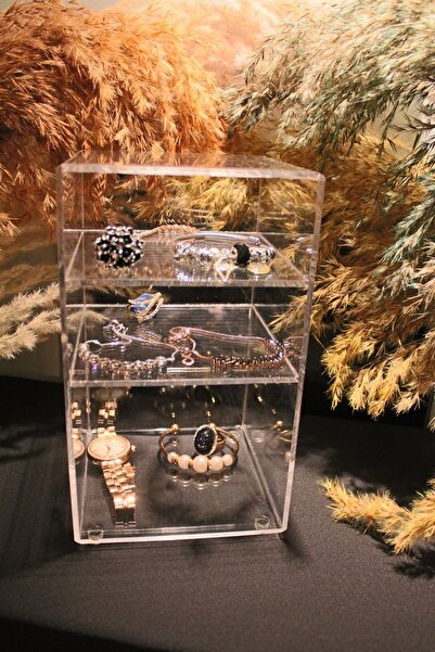 AboutThePerfect 3 Katlı Şeffaf Pleksi Takı ve Kozmetik Organizeri, Banyo Düzenleyici