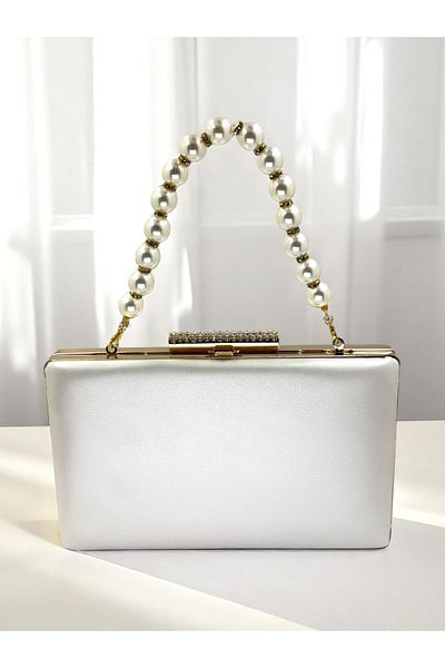 Wedding Fashion Bridal Bag Ecru Color Matte Skin Leather Pearl Handle Women's Evening Dress Bag Wedding Engagement Graduation