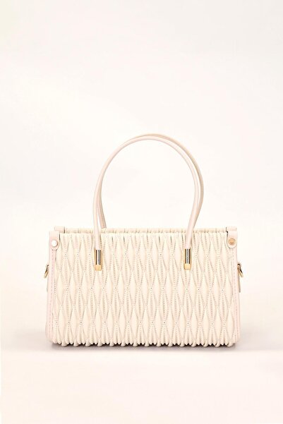 Levidor 930515 Embossed Diamond Pattern Women's Handbag Cream