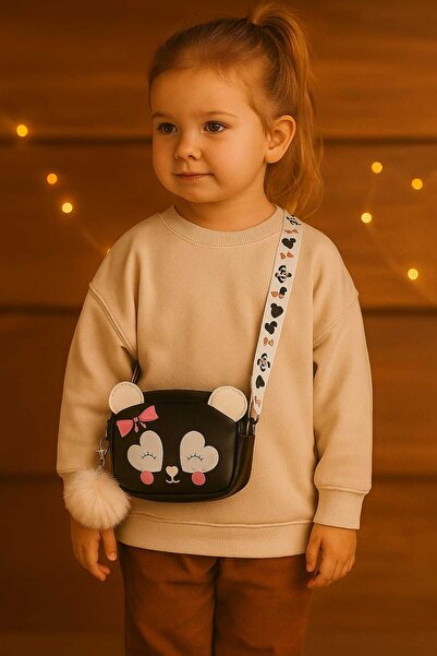 ZİVORA Kız Çocuk Panda Figürlü Ponpon Detaylı Suni Deri Çapraz Çanta
