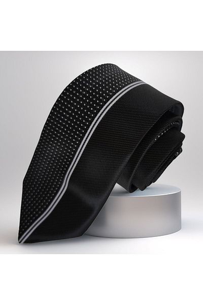 Exve Exclusive Black Polka Dot Half Plain Special Cut Italian Tie