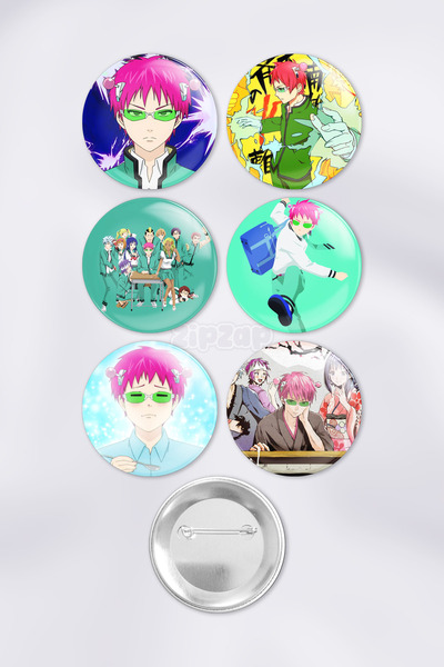 ZipZap Saiki Kusuo Çanta Süsü Rozet İğneli Buton Rozet Seti (6 ADET)