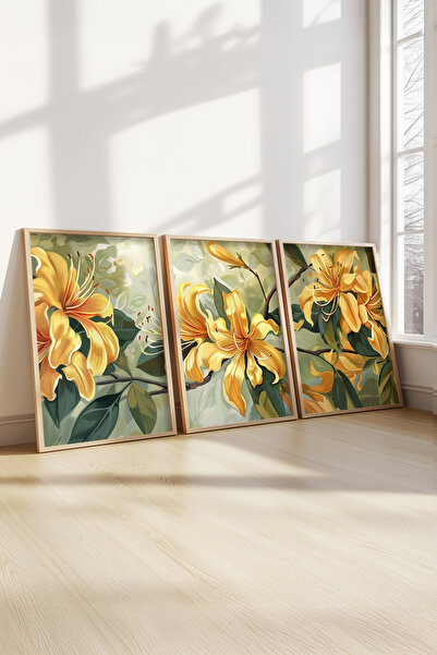 STARYUNA Efekat uljane slike, slika žutog ljiljana, set od 3 slike u drvenom ...