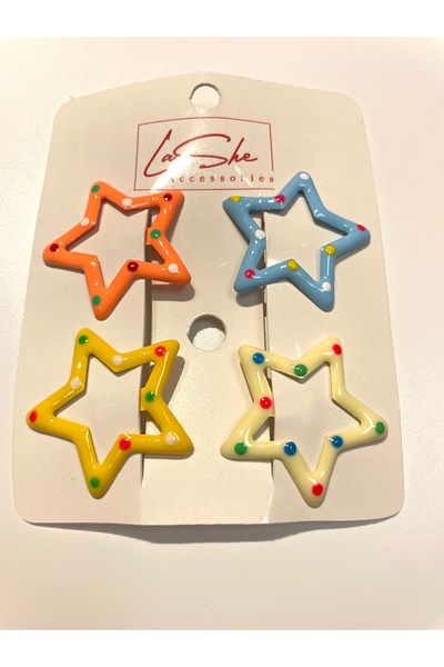 La She Accessories 4 colorful metal buckles with star-shaped polka dots.